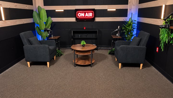 Two-seat arrangement in Podcast Room B